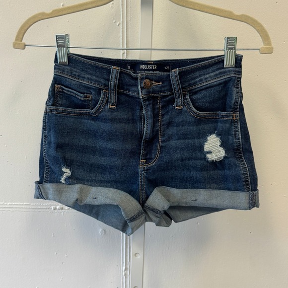 Hollister Pants - Hollister Classic High-Rise Short Distressed Denim Dark Wash Size 0 W25 Stretch